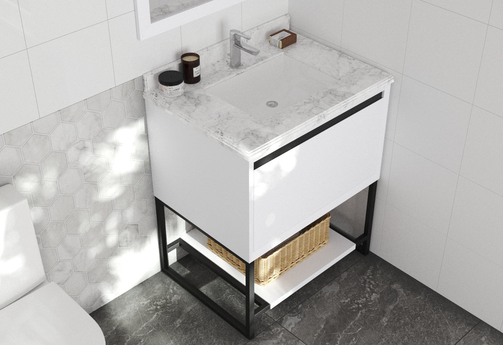 Laviva - Alto 30" White Bathroom Vanity with White Carrara Marble Countertop | 313SMR-30W-WC