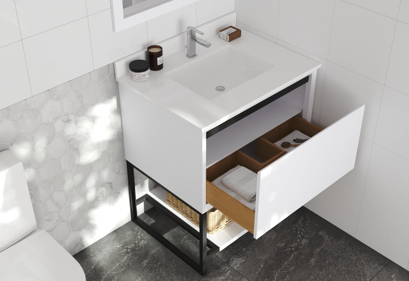 Laviva - Alto 30" White Bathroom Vanity with White Quartz Countertop | 313SMR-30W-WQ