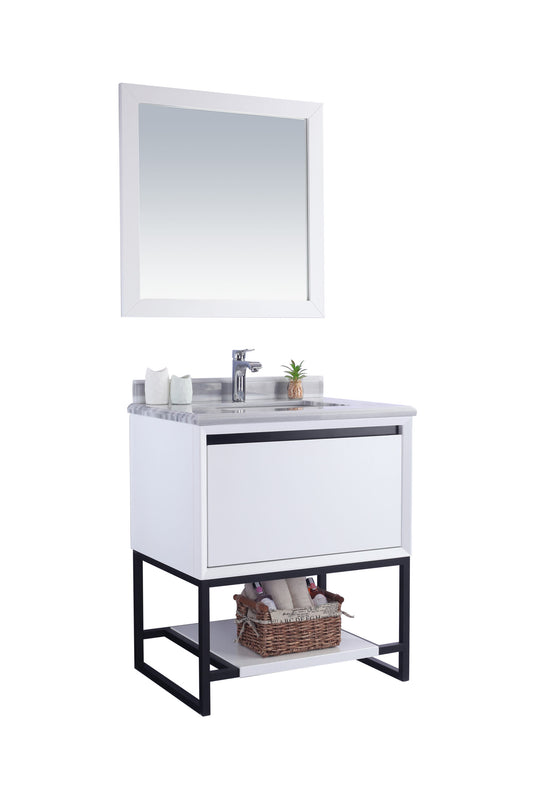 Laviva - Alto 30" White Bathroom Vanity with White Stripes Marble Countertop | 313SMR-30W-WS