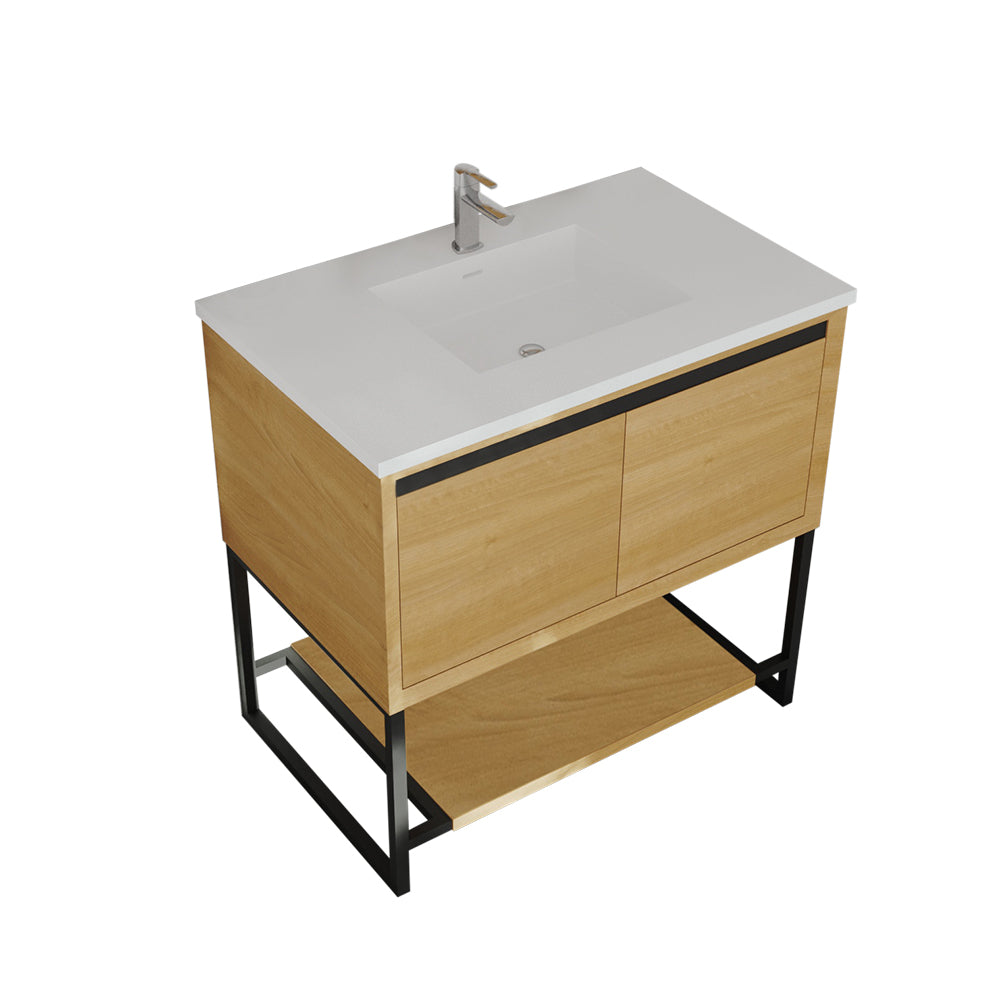 Laviva - Alto 36" California White Oak Bathroom Vanity with Matte White VIVA Stone Solid Surface Countertop | 313SMR-36CO-MW