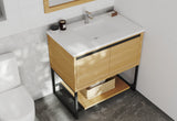 Laviva - Alto 36" California White Oak Bathroom Vanity with Matte White VIVA Stone Solid Surface Countertop | 313SMR-36CO-MW