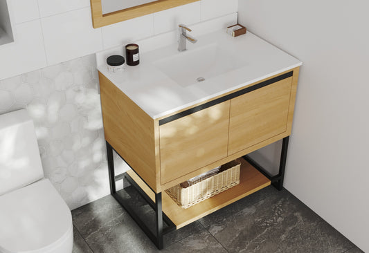 Laviva - Alto 36" California White Oak Bathroom Vanity with White Quartz Countertop | 313SMR-36CO-WQ