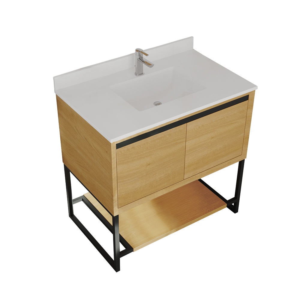 Laviva - Alto 36" California White Oak Bathroom Vanity with White Quartz Countertop | 313SMR-36CO-WQ