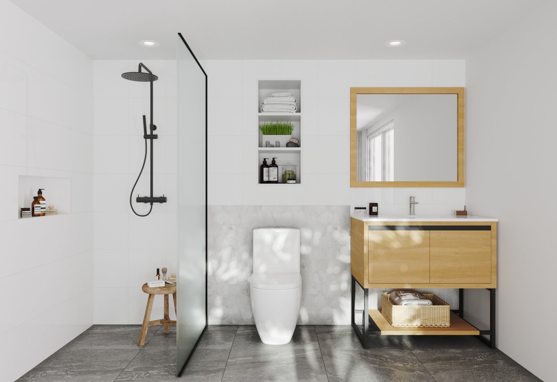 Laviva - Alto 36" California White Oak Bathroom Vanity with White Quartz Countertop | 313SMR-36CO-WQ