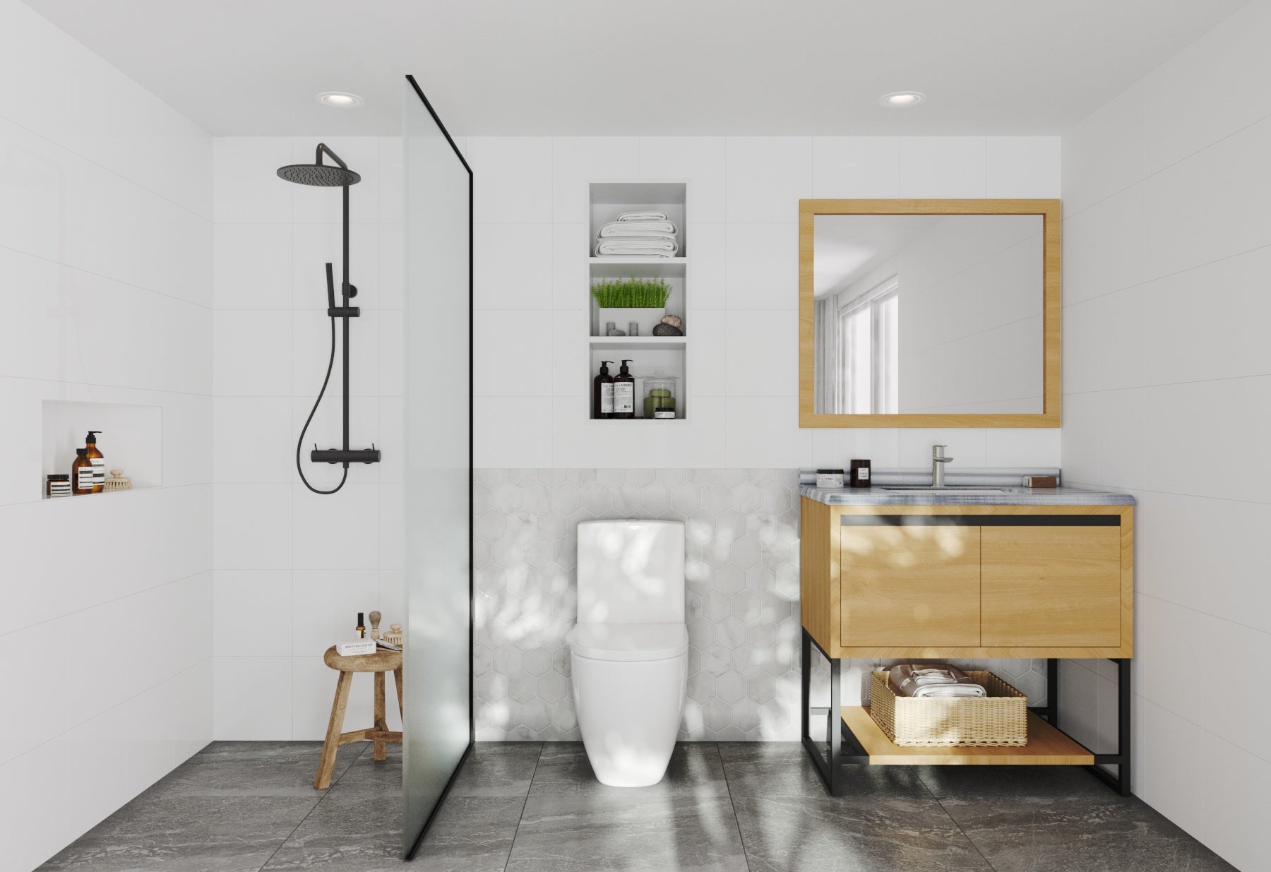 Laviva - Alto 36" California White Oak Bathroom Vanity with White Stripes Marble Countertop | 313SMR-36CO-WS