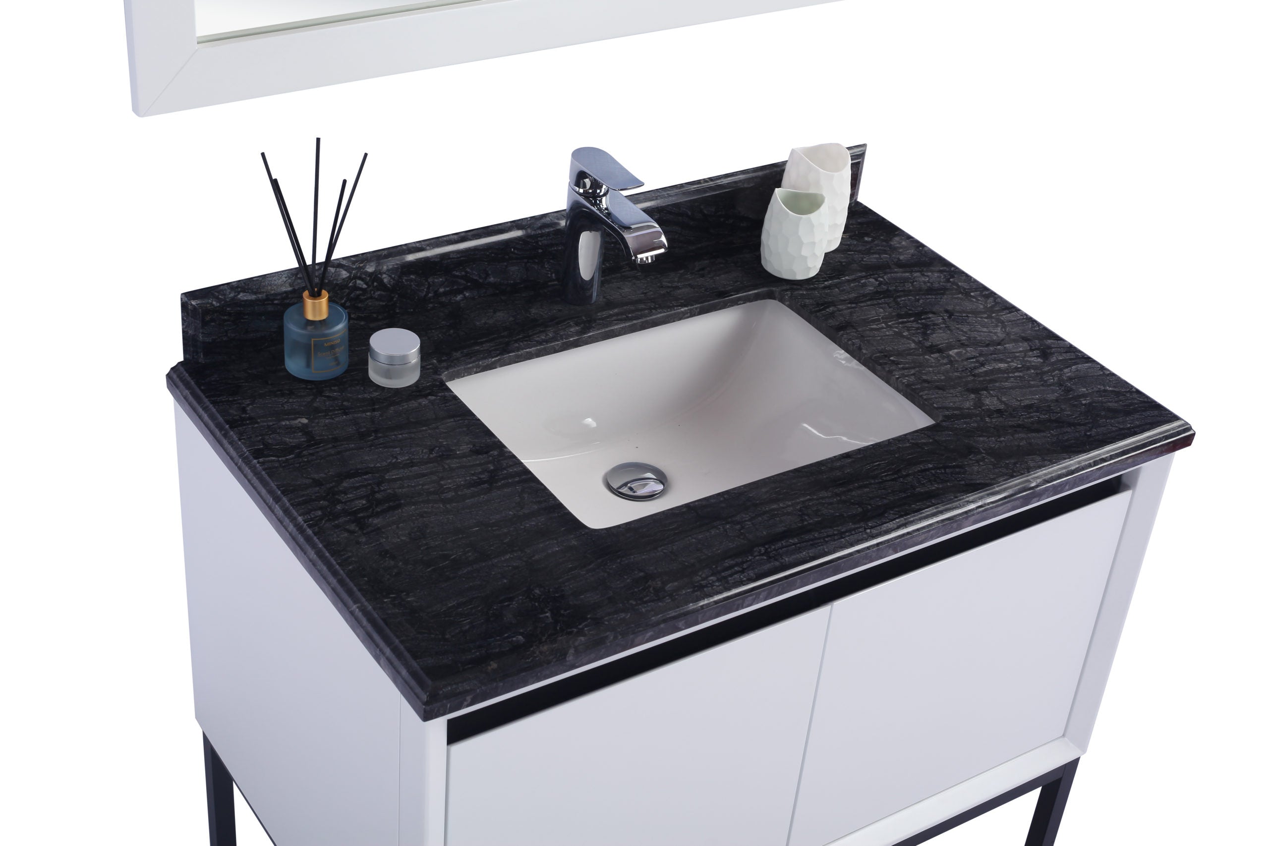 Laviva - Alto 36" White Bathroom Vanity with Black Wood Marble Countertop | 313SMR-36W-BW