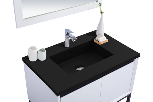 Laviva - Alto 36" White Bathroom Vanity with Matte Black VIVA Stone Solid Surface Countertop | 313SMR-36W-MB
