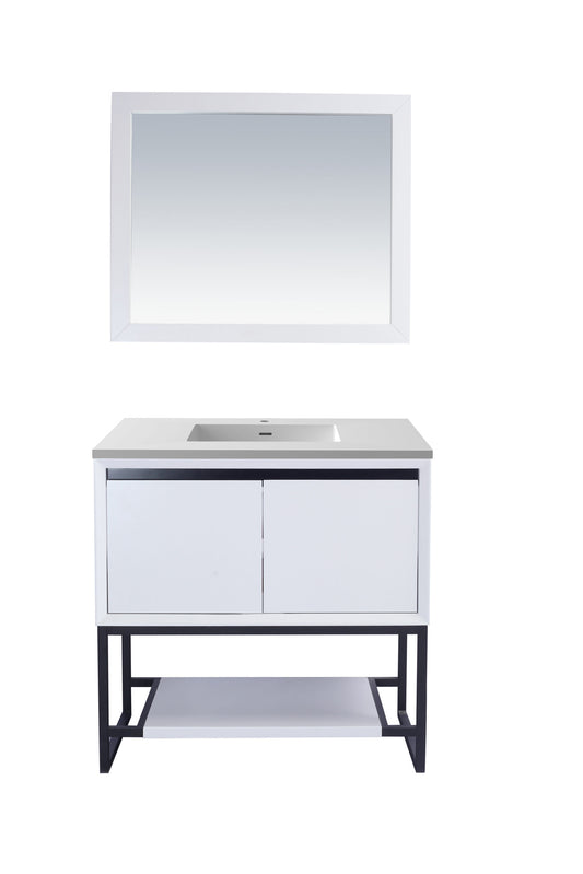 Laviva - Alto 36" White Bathroom Vanity with Matte White VIVA Stone Solid Surface Countertop | 313SMR-36W-MW