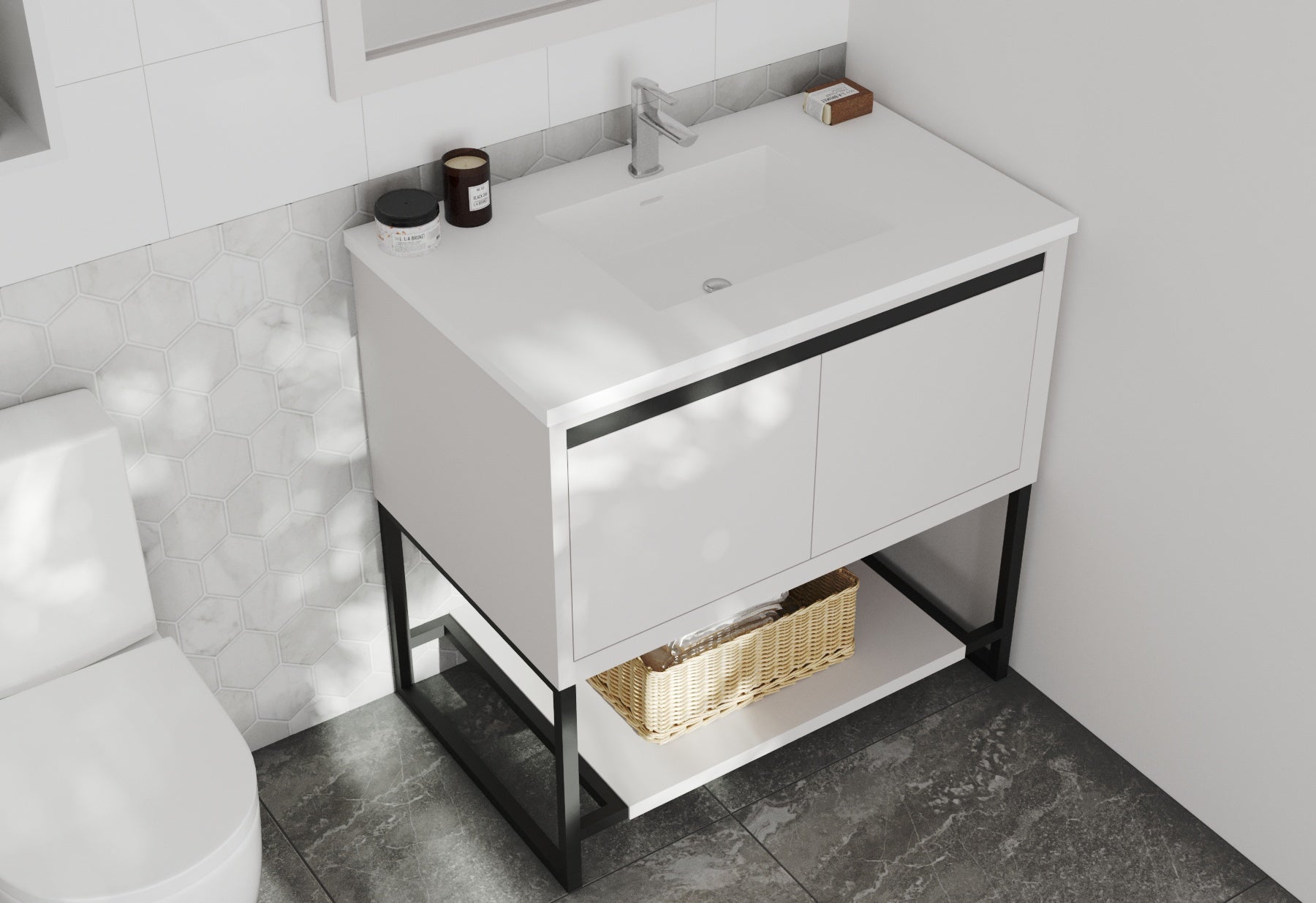 Laviva - Alto 36" White Bathroom Vanity with Matte White VIVA Stone Solid Surface Countertop | 313SMR-36W-MW