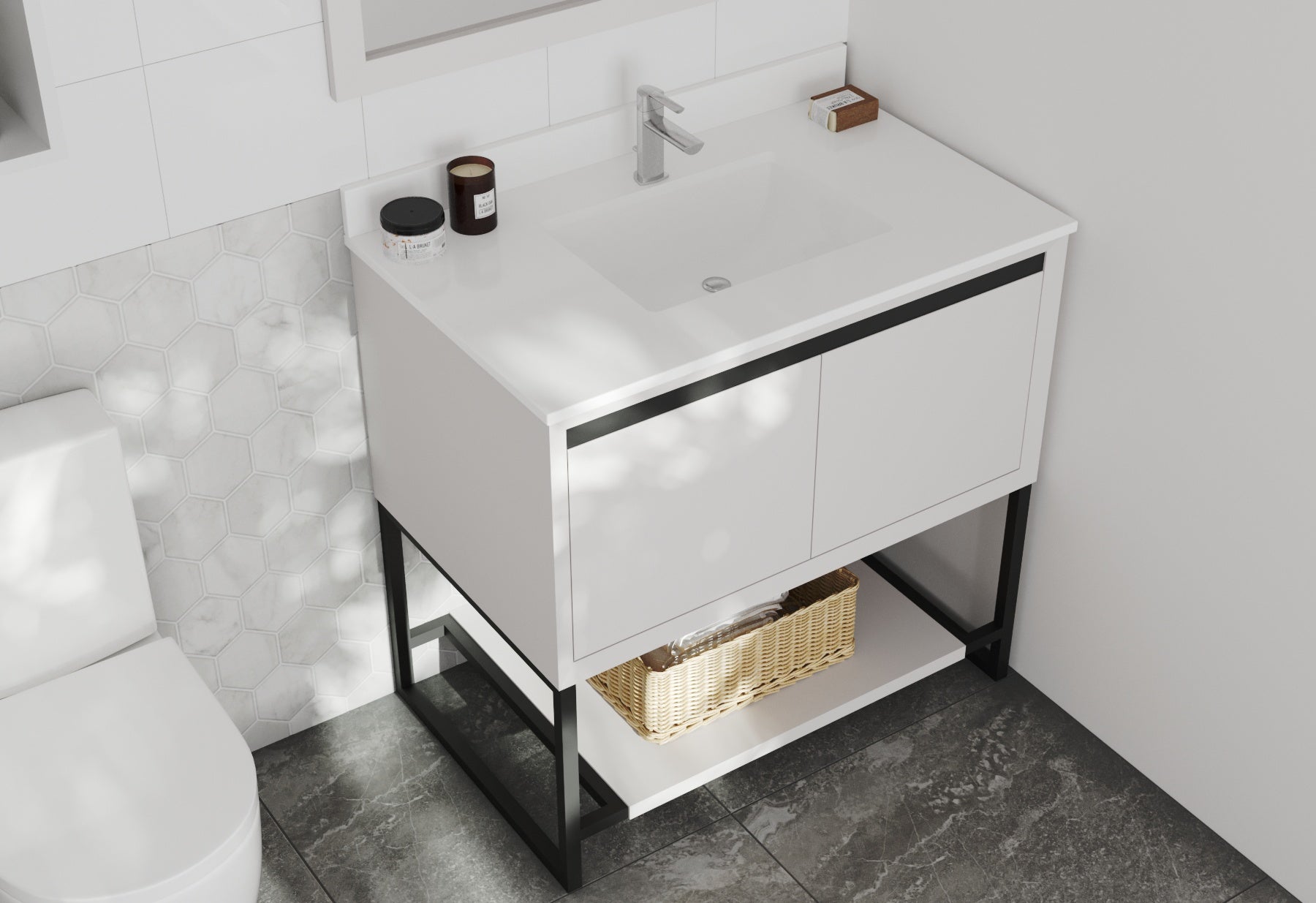 Laviva - Alto 36" White Bathroom Vanity with White Quartz Countertop | 313SMR-36W-WQ