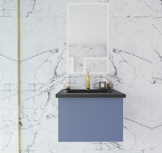 Laviva - Vitri 24" Nautical Blue Bathroom Vanity with VIVA Stone Matte Black Solid Surface Countertop | 313VTR-24NB-MB