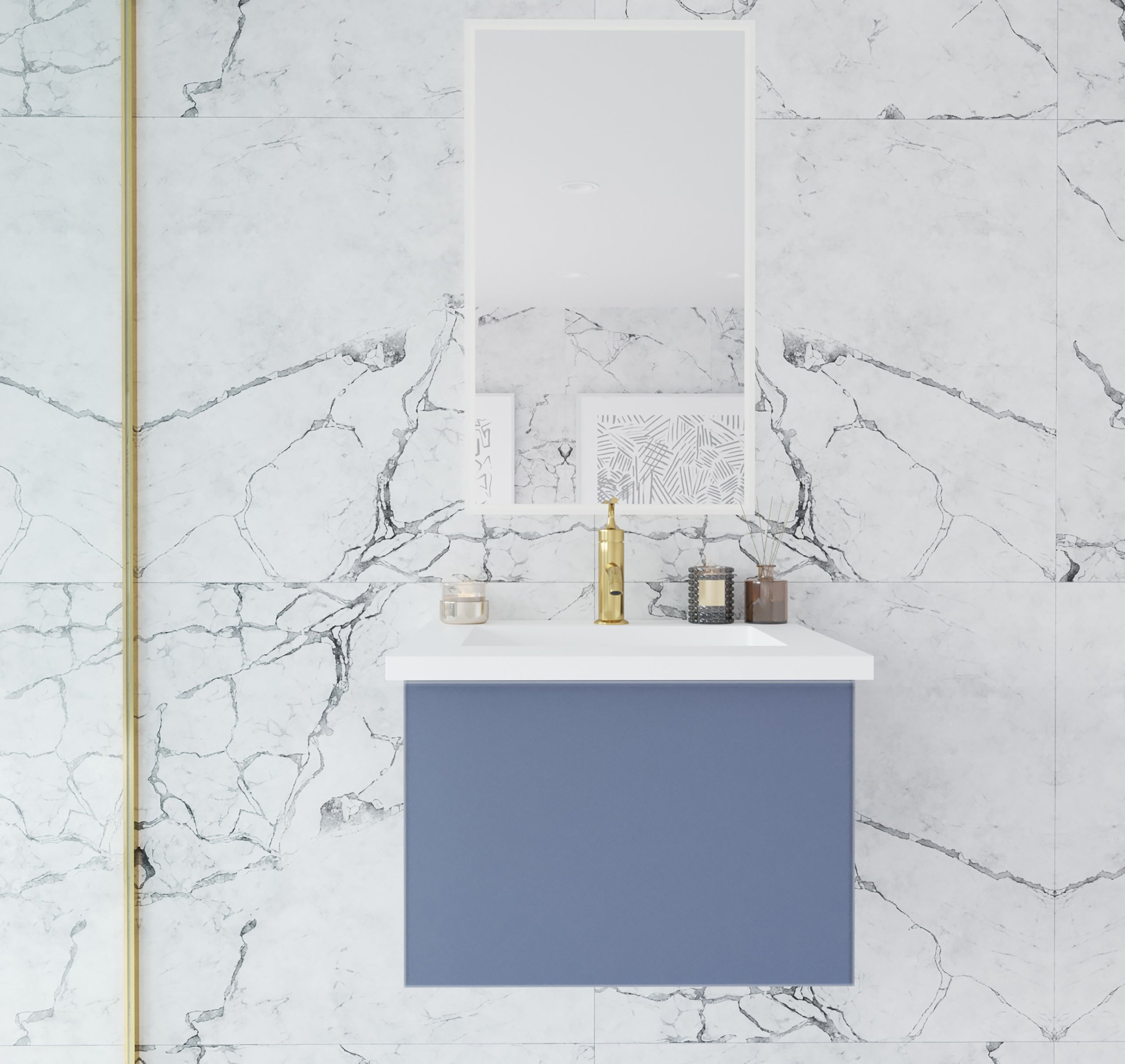 Laviva - Vitri 24" Nautical Blue Bathroom Vanity with VIVA Stone Matte White Solid Surface Countertop | 313VTR-24NB-MW