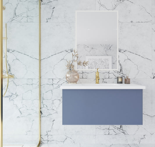 Laviva - Vitri 36" Nautical Blue Bathroom Vanity with VIVA Stone Matte White Solid Surface Countertop | 313VTR-36NB-MW