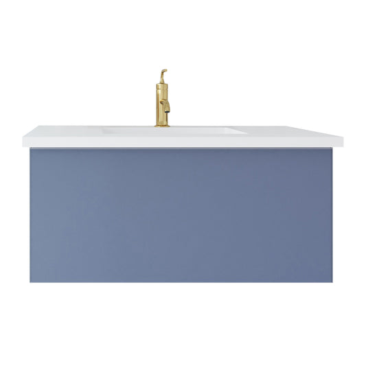 Laviva - Vitri 36" Nautical Blue Bathroom Vanity with VIVA Stone Matte White Solid Surface Countertop | 313VTR-36NB-MW