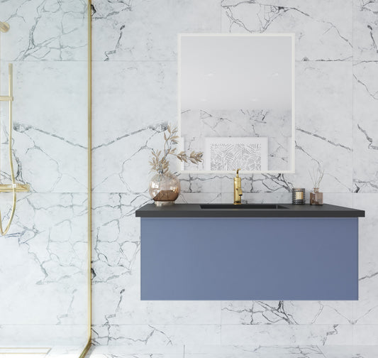 Laviva - Vitri 42" Nautical Blue Bathroom Vanity with VIVA Stone Matte Black Solid Surface Countertop | 313VTR-42NB-MB