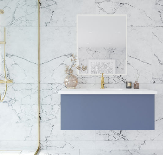 Laviva - Vitri 42" Nautical Blue Bathroom Vanity with VIVA Stone Matte White Solid Surface Countertop | 313VTR-42NB-MW