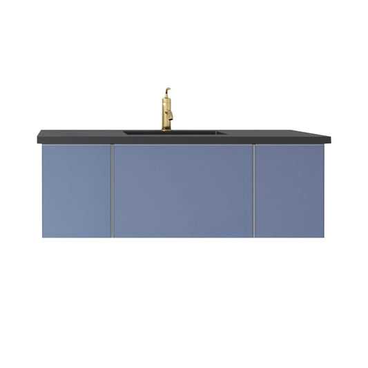 Laviva - Vitri 48" Nautical Blue Bathroom Vanity with VIVA Stone Matte Black Solid Surface Countertop | 313VTR-48NB-MB