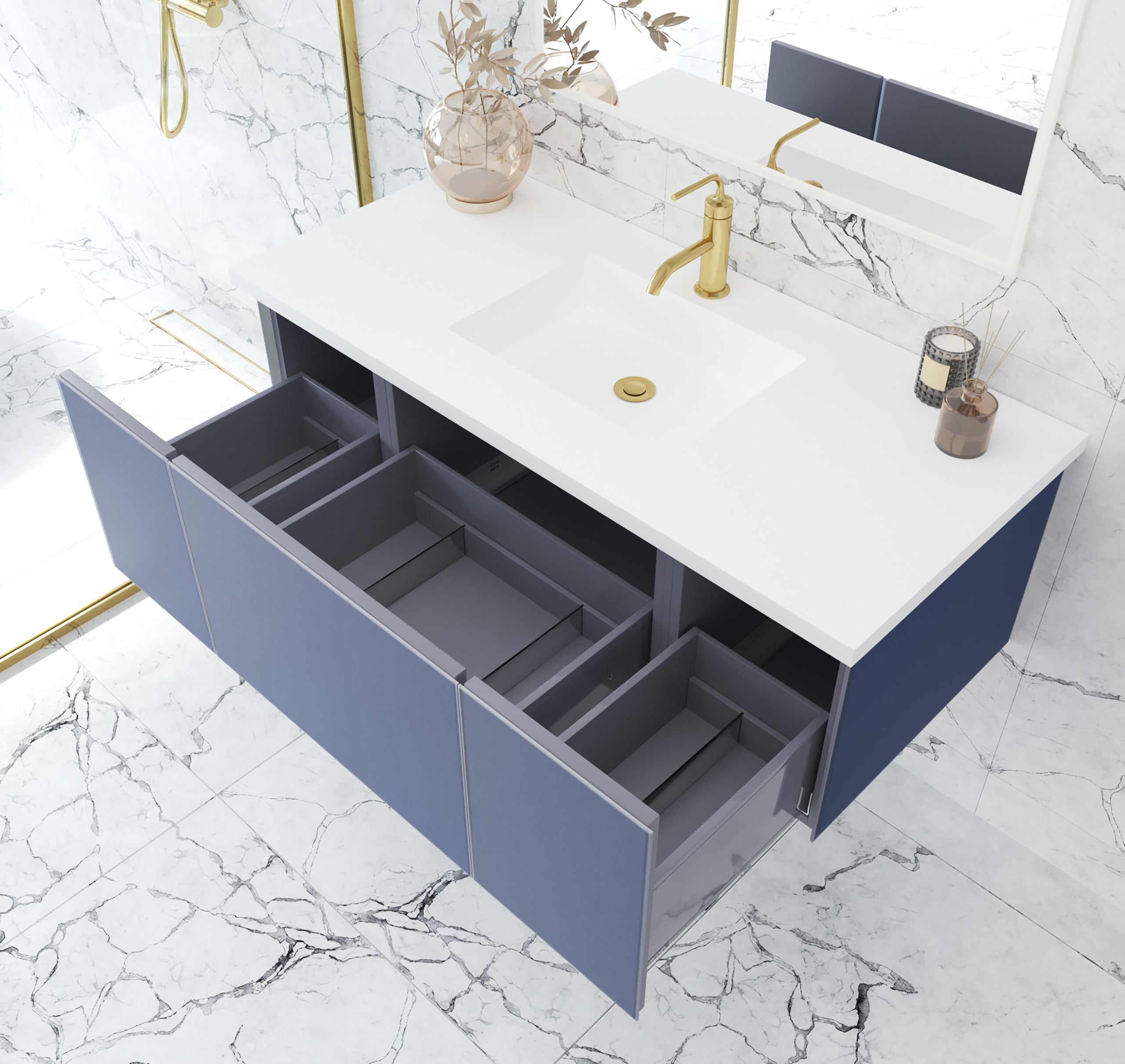 Laviva - Vitri 48" Nautical Blue Bathroom Vanity with VIVA Stone Matte White Solid Surface Countertop | 313VTR-48NB-MW
