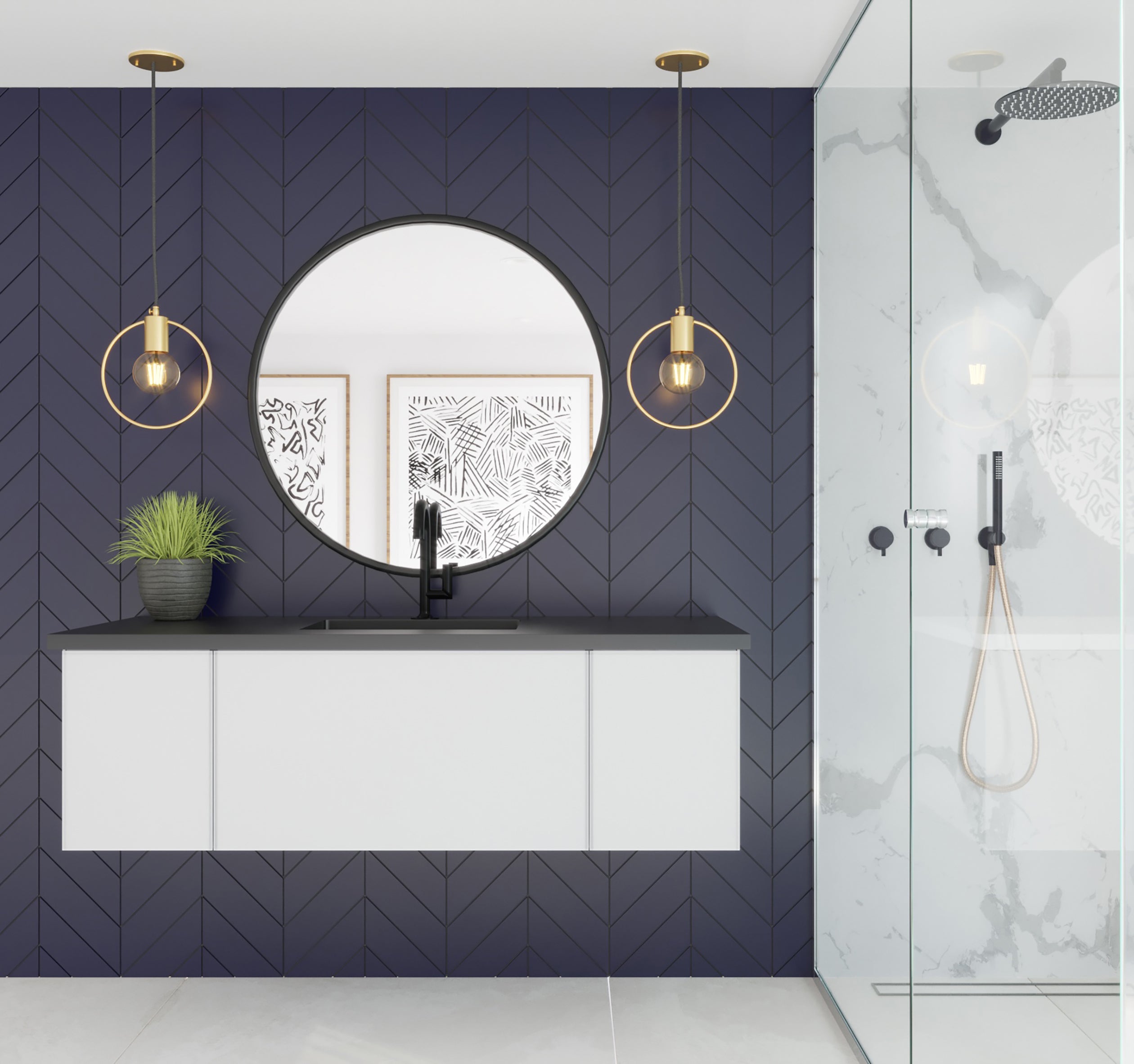 Laviva - Vitri 54" Cloud White Bathroom Vanity with VIVA Stone Matte Black Solid Surface Countertop | 313VTR-54CW-MB