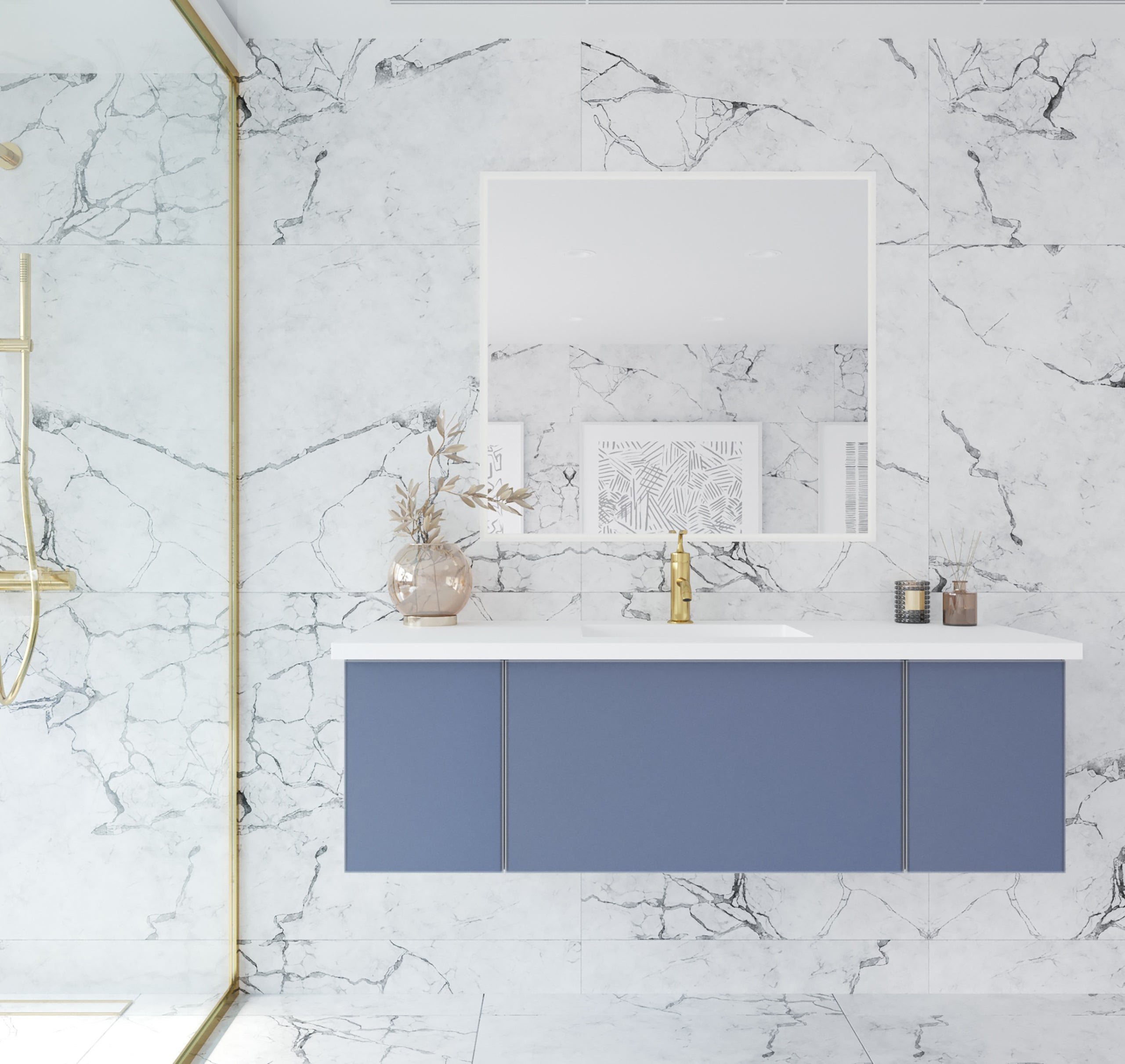 Laviva - Vitri 54" Nautical Blue Bathroom Vanity with VIVA Stone Matte White Solid Surface Countertop | 313VTR-54NB-MW