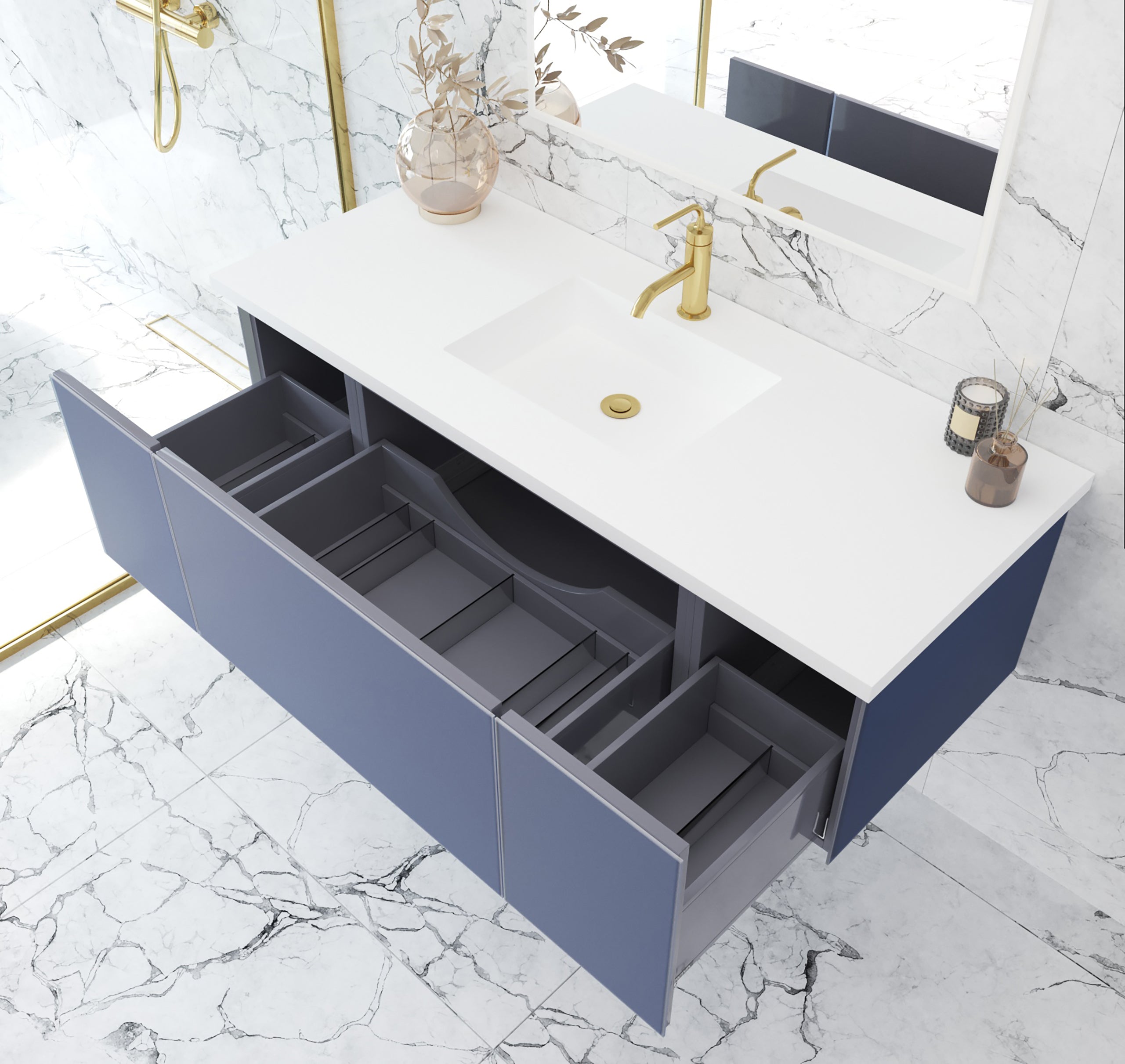 Laviva - Vitri 54" Nautical Blue Bathroom Vanity with VIVA Stone Matte White Solid Surface Countertop | 313VTR-54NB-MW