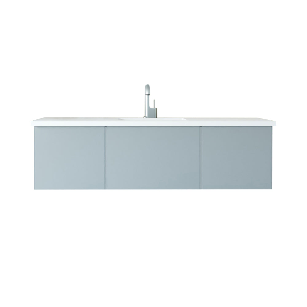 Laviva - Vitri 60" Fossil Grey Single Sink Bathroom Vanity with VIVA Stone Matte White Solid Surface Countertop | 313VTR-60CFG-MW