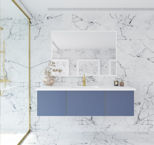 Laviva - Vitri 60" Nautical Blue Single Sink Bathroom Vanity with VIVA Stone Matte White Solid Surface Countertop | 313VTR-60CNB-MW