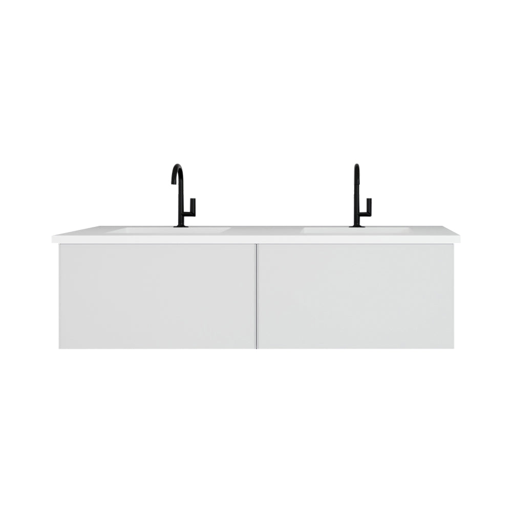 Laviva - Vitri 60" Cloud White Double Sink Bathroom Vanity with VIVA Stone Matte White Solid Surface Countertop | 313VTR-60DCW-MW