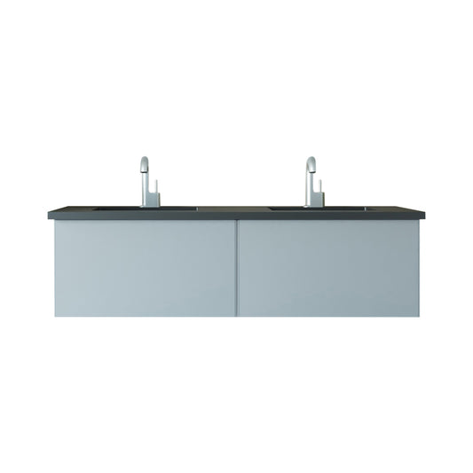 Laviva - Vitri 60" Fossil Grey Double Sink Bathroom Vanity with VIVA Stone Matte Black Solid Surface Countertop | 313VTR-60DFG-MB