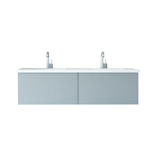 Laviva - Vitri 60" Fossil Grey Double Sink Bathroom Vanity with VIVA Stone Matte White Solid Surface Countertop | 313VTR-60DFG-MW