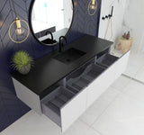 Laviva - Vitri 66" Cloud White Single Sink Bathroom Vanity with VIVA Stone Matte Black Solid Surface Countertop | 313VTR-66CW-MB
