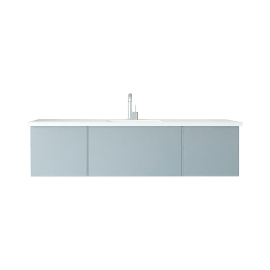 Laviva - Vitri 66" Fossil Grey Single Sink Bathroom Vanity with VIVA Stone Matte White Solid Surface Countertop | 313VTR-66FG-MW