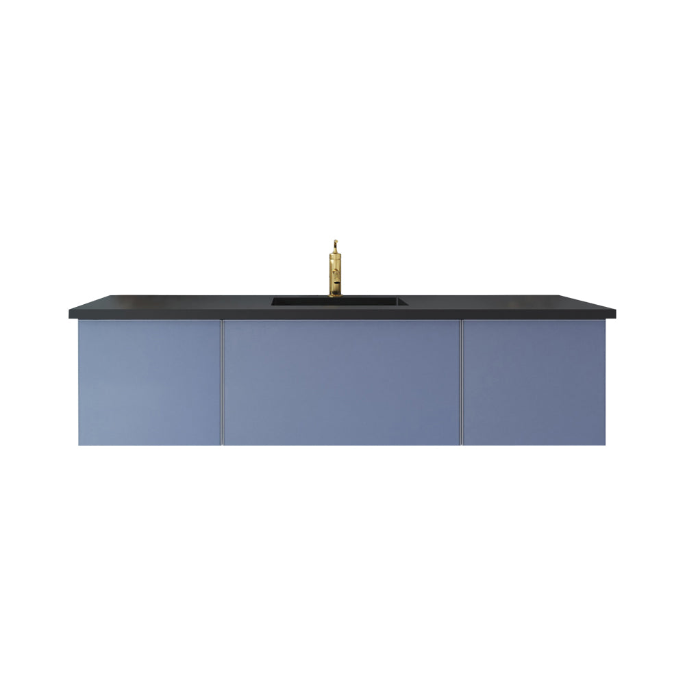 Laviva - Vitri 66" Nautical Blue Single Sink Bathroom Vanity with VIVA Stone Matte Black Solid Surface Countertop | 313VTR-66NB-MB