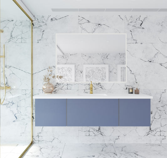 Laviva - Vitri 66" Nautical Blue Single Sink Bathroom Vanity with VIVA Stone Matte White Solid Surface Countertop | 313VTR-66NB-MW