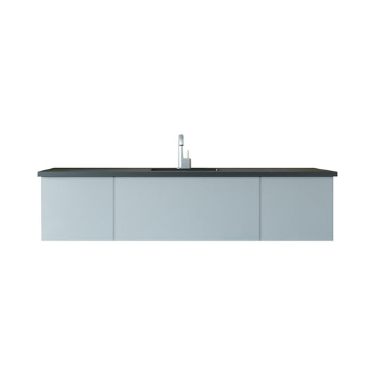 Laviva - Vitri 72" Fossil Grey Single Sink Bathroom Vanity with VIVA Stone Matte Black Solid Surface Countertop | 313VTR-72CFG-MB