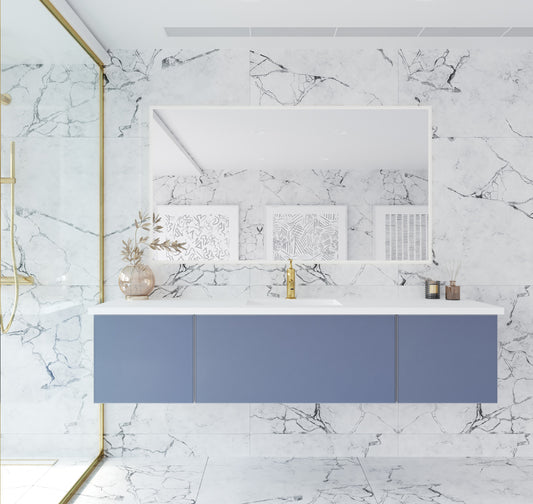 Laviva - Vitri 72" Nautical Blue Single Sink Bathroom Vanity with VIVA Stone Matte White Solid Surface Countertop | 313VTR-72CNB-MW