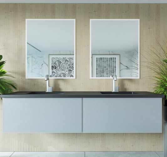 Laviva - Vitri 72" Fossil Grey Double Sink Bathroom Vanity with VIVA Stone Matte Black Solid Surface Countertop | 313VTR-72DFG-MB