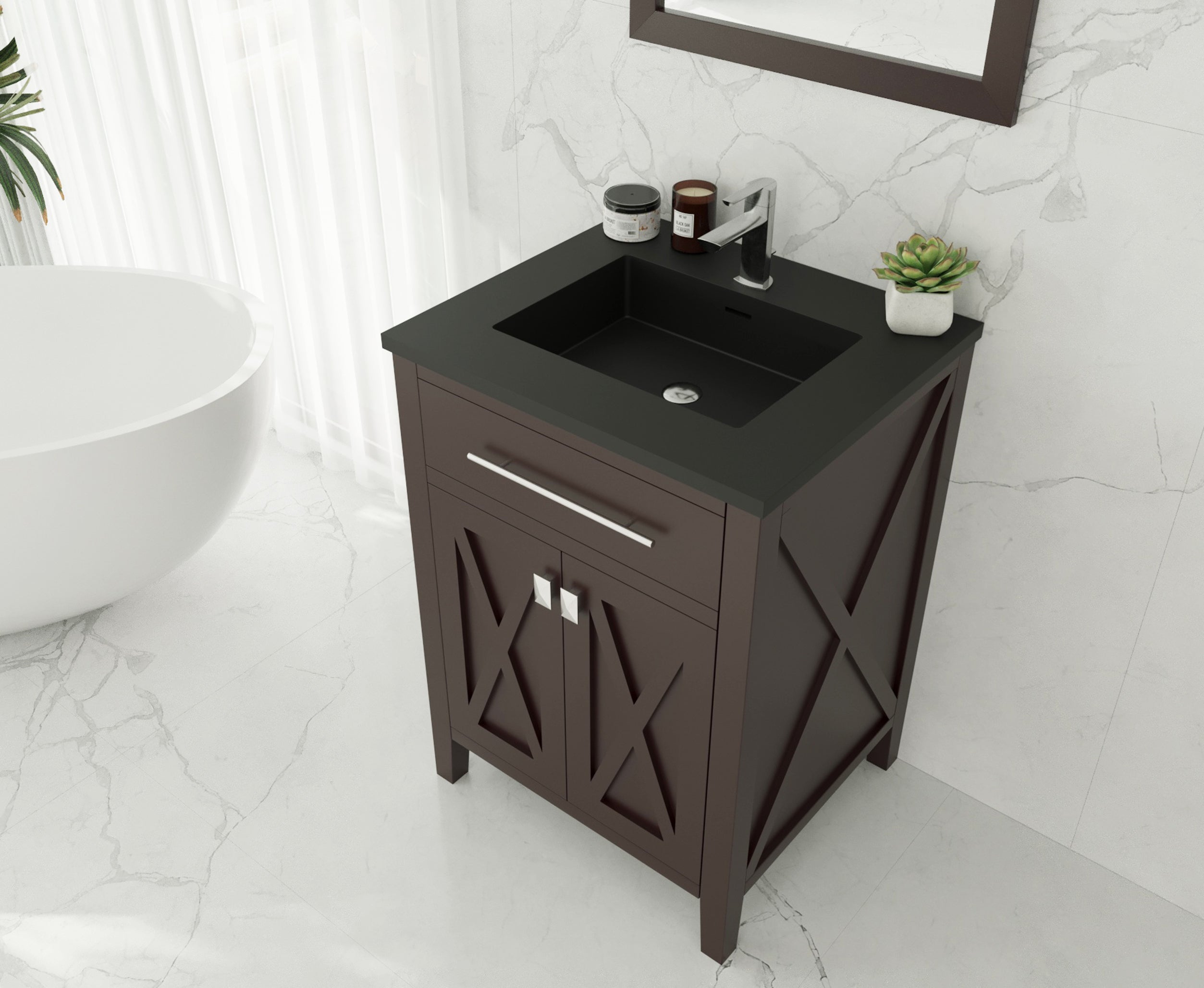 Laviva - Wimbledon 24" Brown Bathroom Vanity with Matte Black VIVA Stone Solid Surface Countertop | 313YG319-24B-MB