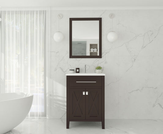 Laviva - Wimbledon 24" Brown Bathroom Vanity with Matte White VIVA Stone Solid Surface Countertop | 313YG319-24B-MW