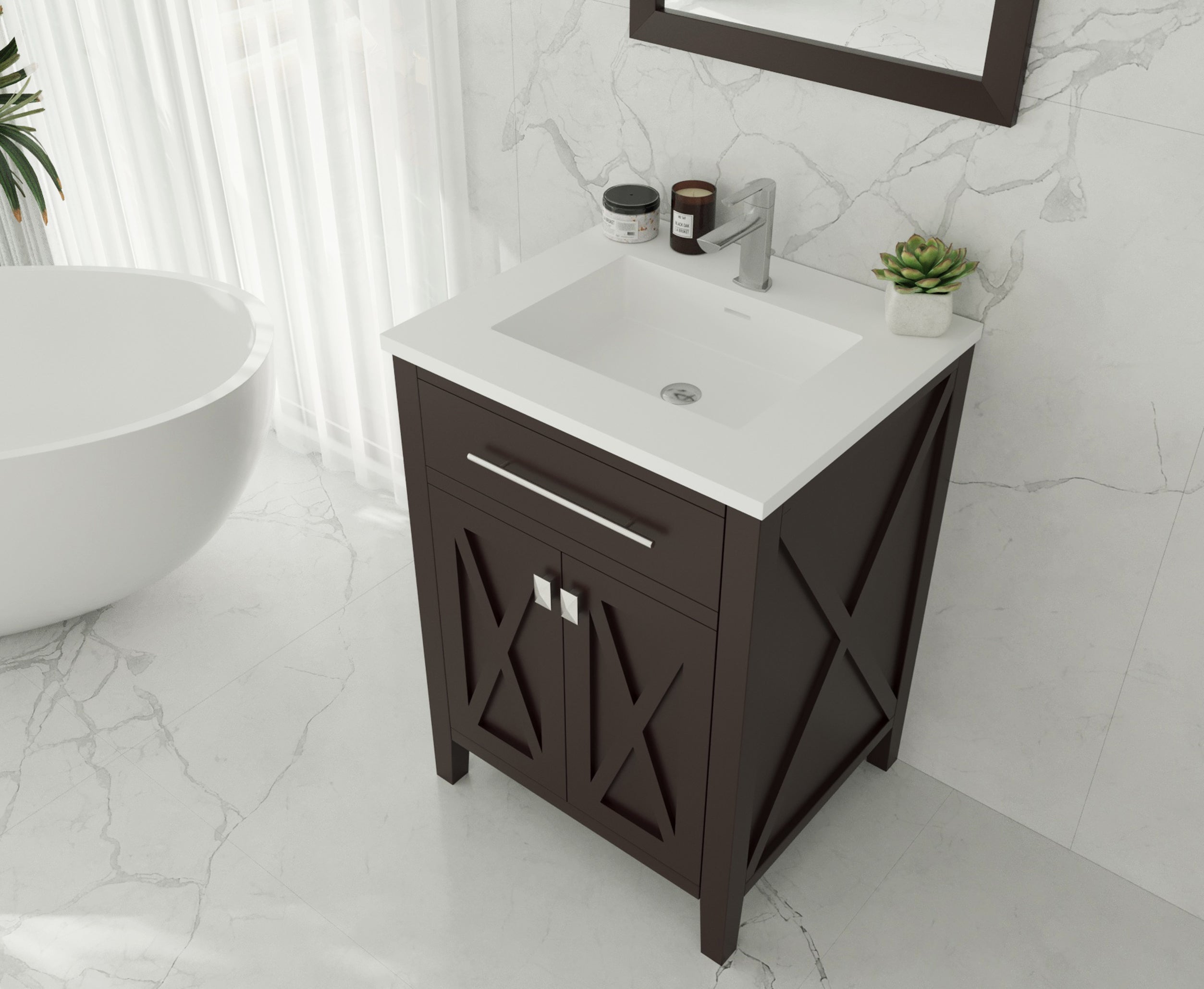 Laviva - Wimbledon 24" Brown Bathroom Vanity with Matte White VIVA Stone Solid Surface Countertop | 313YG319-24B-MW