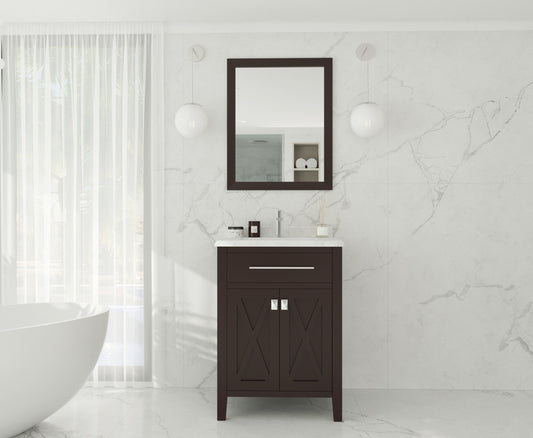 Laviva - Wimbledon 24" Brown Bathroom Vanity with White Carrara Marble Countertop | 313YG319-24B-WC