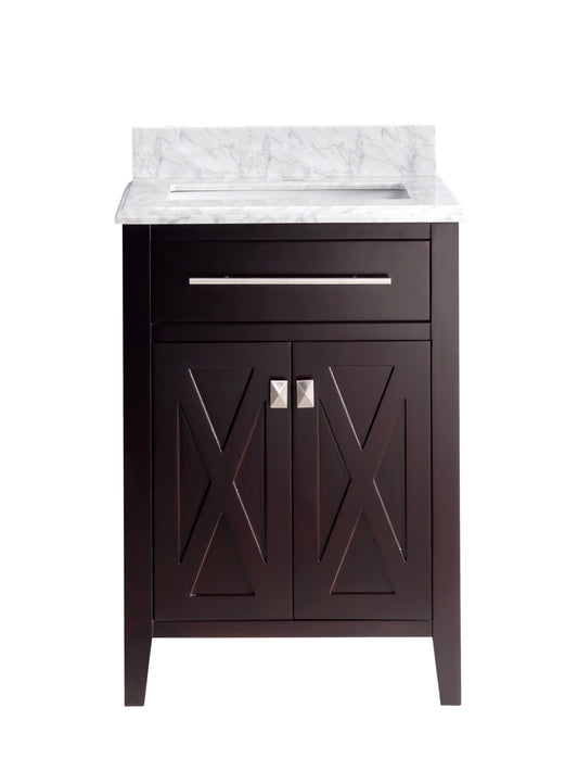 Laviva - Wimbledon 24" Brown Bathroom Vanity with White Carrara Marble Countertop | 313YG319-24B-WC