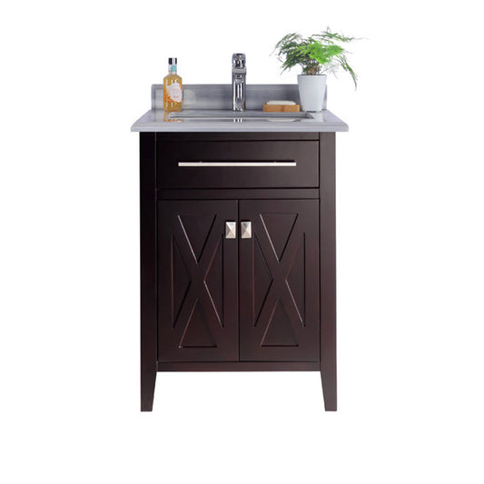 Laviva - Wimbledon 24" Brown Bathroom Vanity with White Stripes Marble Countertop | 313YG319-24B-WS