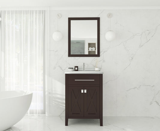 Laviva - Wimbledon 24" Brown Bathroom Vanity with White Stripes Marble Countertop | 313YG319-24B-WS