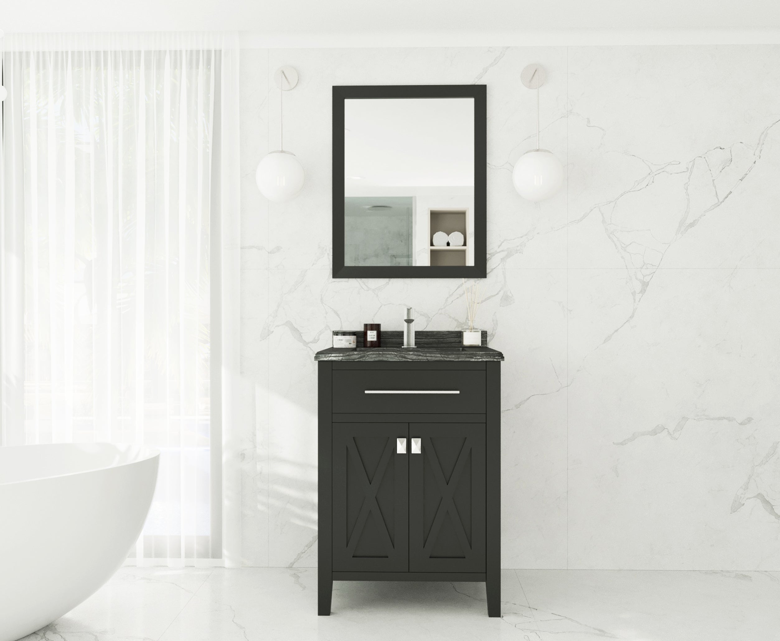 Laviva - Wimbledon 24" Espresso Bathroom Vanity with Black Wood Marble Countertop | 313YG319-24E-BW