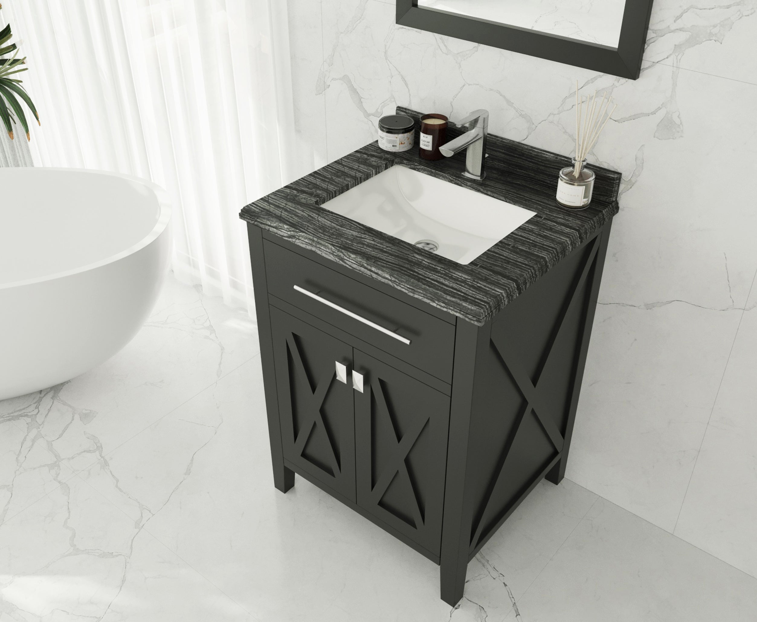 Laviva - Wimbledon 24" Espresso Bathroom Vanity with Black Wood Marble Countertop | 313YG319-24E-BW