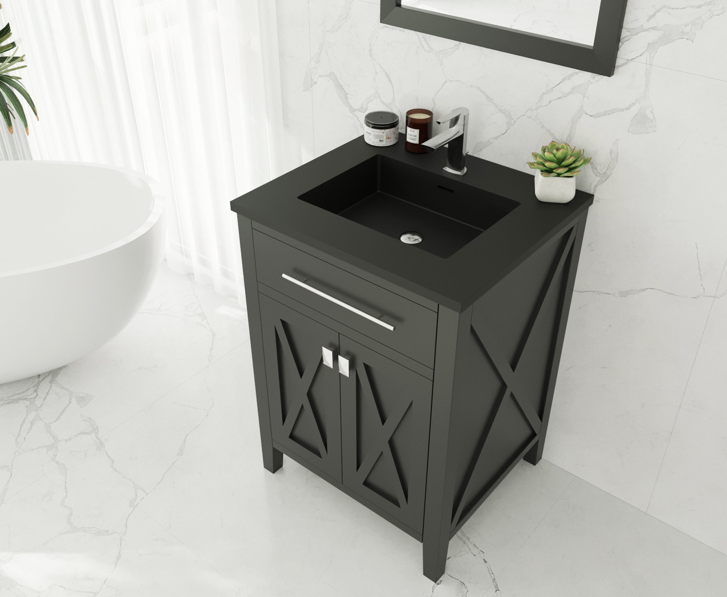 Laviva - Wimbledon 24" Espresso Bathroom Vanity with Matte Black VIVA Stone Solid Surface Countertop | 313YG319-24E-MB