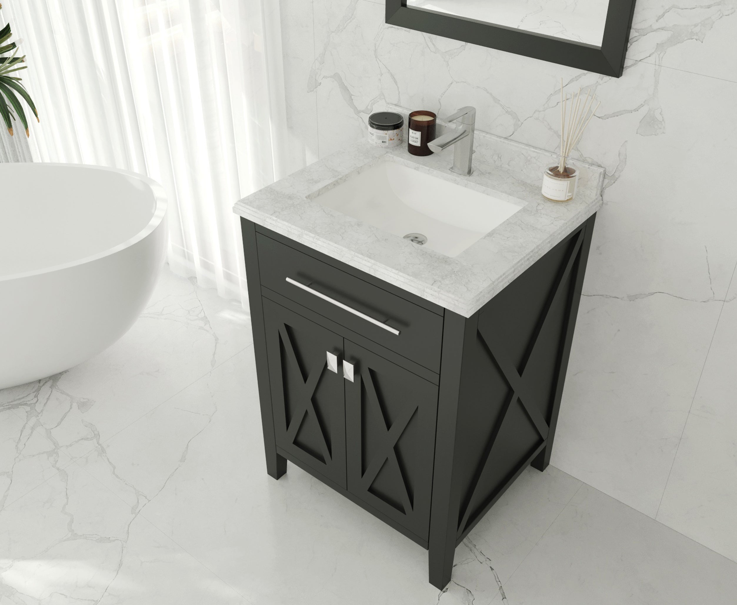 Laviva - Wimbledon 24" Espresso Bathroom Vanity with White Carrara Marble Countertop | 313YG319-24E-WC