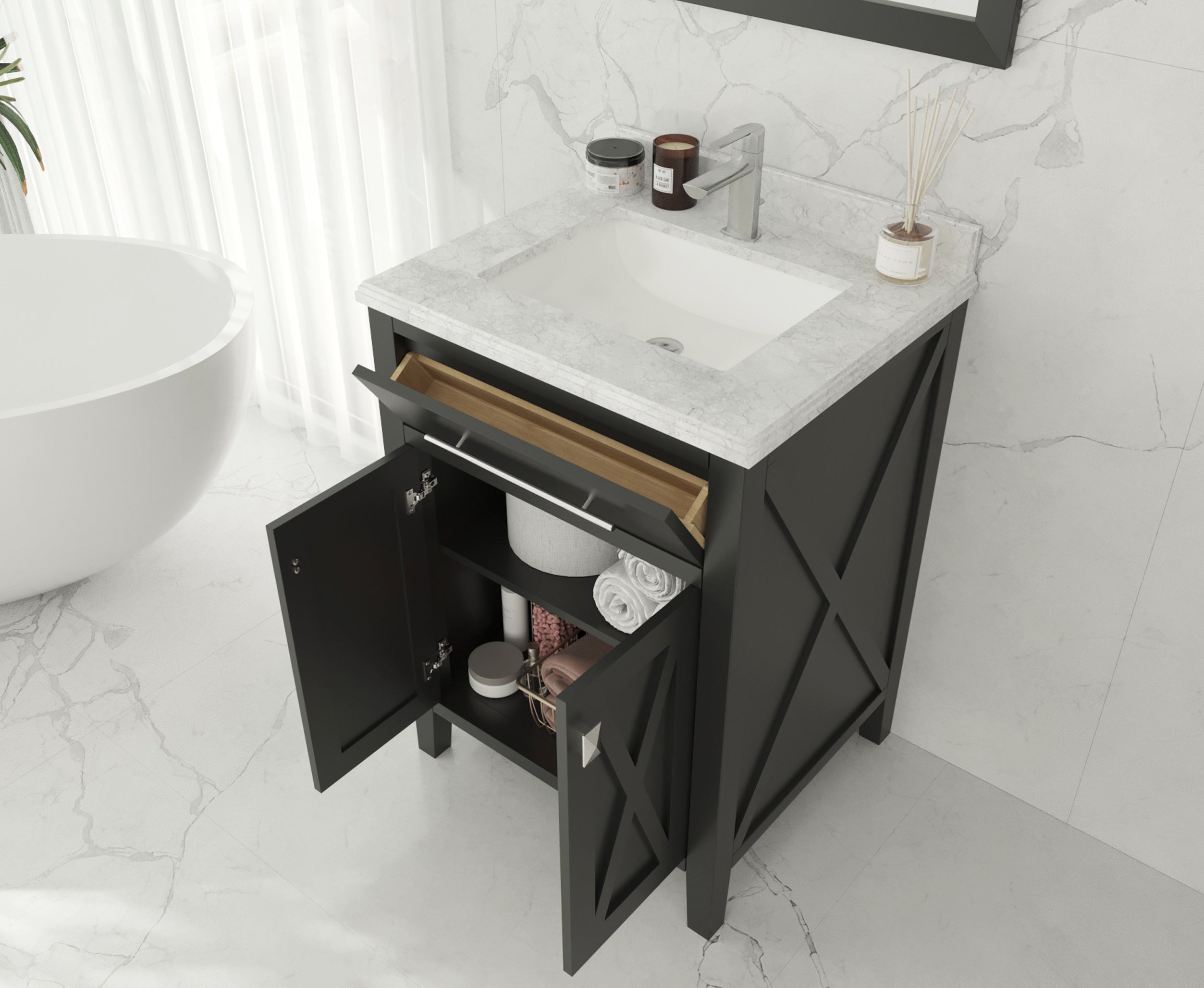 Laviva - Wimbledon 24" Espresso Bathroom Vanity with White Carrara Marble Countertop | 313YG319-24E-WC