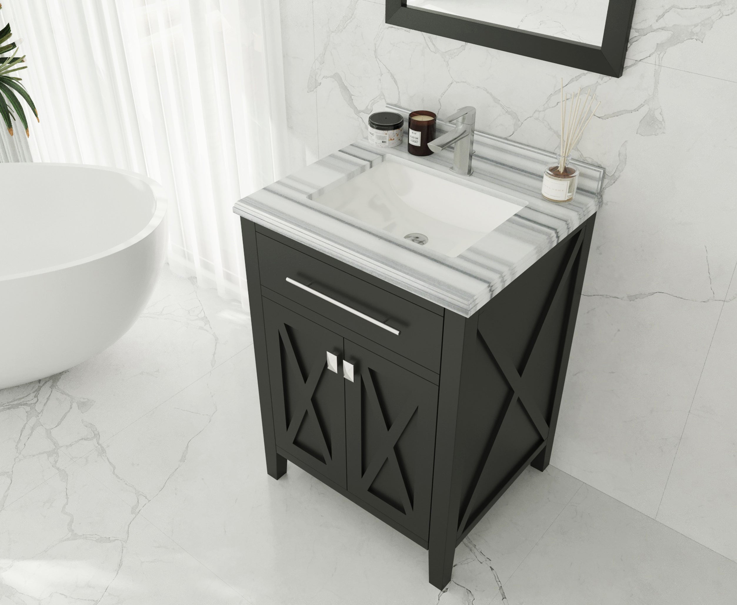 Laviva - Wimbledon 24" Espresso Bathroom Vanity with White Stripes Marble Countertop | 313YG319-24E-WS